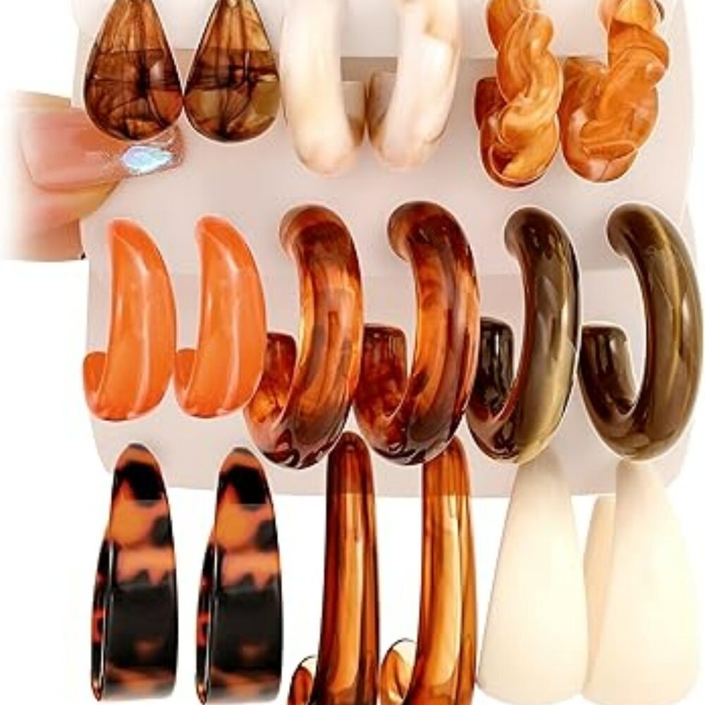 9 Different‎ Pairs of Acrylic Earrings Vintage Look